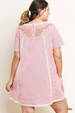 Stripe Floral Embroidered Dress *CLEARANCE*
