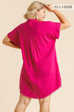 Linen V Neck Dress in Pink