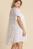 Tiered Back Button Up Dress in White