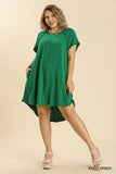 Linen Scoop Dress in  Green