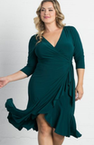 Whimsy Wrap Dress in Hunter Green